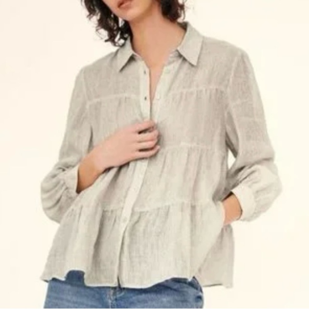 Zara Cream Button Up Semi Sheer Linen Blouse